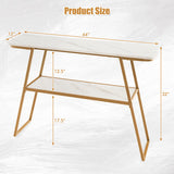 Console Table with Open Shelf Gold Metal Frame Living Room Hallway-White