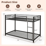 Low Profile Twin Over Twin Metal Bunk Bed with Full-length Guardrails-Black