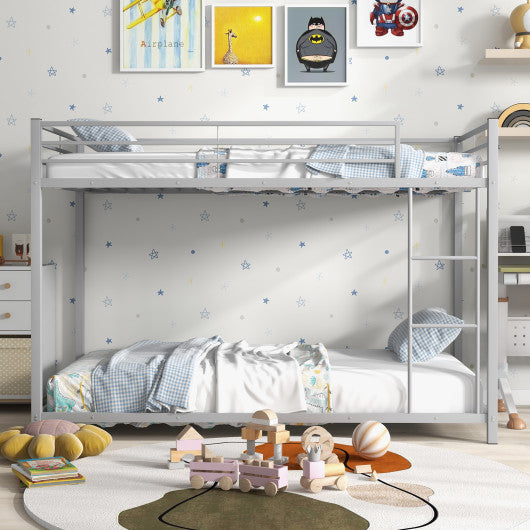 Low Profile Twin Over Twin Metal Bunk Bed with Full-length Guardrails-Silver