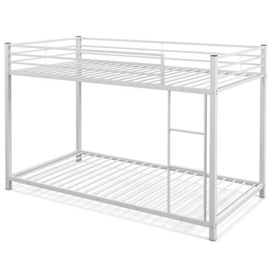 Low Profile Twin Over Twin Metal Bunk Bed with Full-length Guardrails-White