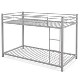 Low Profile Twin Over Twin Metal Bunk Bed with Full-length Guardrails-Silver