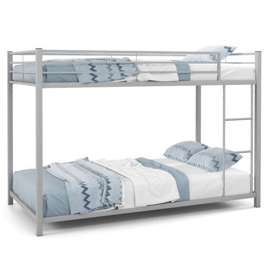 Low Profile Twin Over Twin Metal Bunk Bed with Full-length Guardrails-Silver