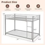 Low Profile Twin Over Twin Metal Bunk Bed with Full-length Guardrails-Silver