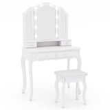 Makeup Vanity Table Set with Lighted Mirror and Drawers-White