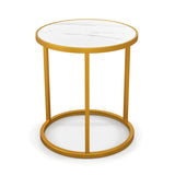 Marble Top Round Side Table 16-Inch End Table with Golden Metal Frame-1 Piece