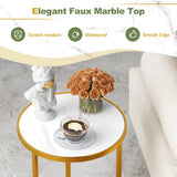 Marble Top Round Side Table 16-Inch End Table with Golden Metal Frame-1 Piece
