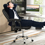 Massage Adjustable Executive Chair with Armrests and Retractable Footrest-Black