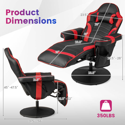 Massage Video Gaming Recliner Chair with Adjustable Height-Red