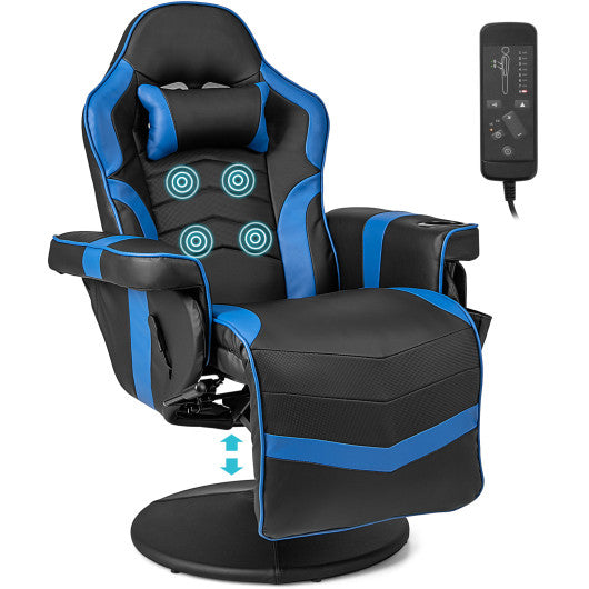 Massage Video Gaming Recliner Chair with Adjustable Height-Blue