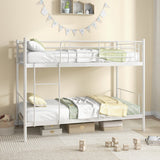 Metal Bunk Bed with Ladder and Full-length Guardrails-White