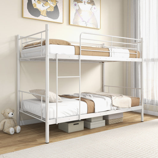 Metal Bunk Bed with Ladder and Full-length Guardrails-White