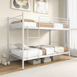 Metal Bunk Bed with Ladder and Full-length Guardrails-White