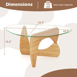 Triangle Coffee Table with Tempered Glass Top and Adjustable Rubber Wood Base-Natural