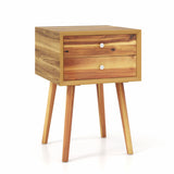 Wooden Nightstand Mid-Century End Side Table with 2 Storage Drawers-Natural