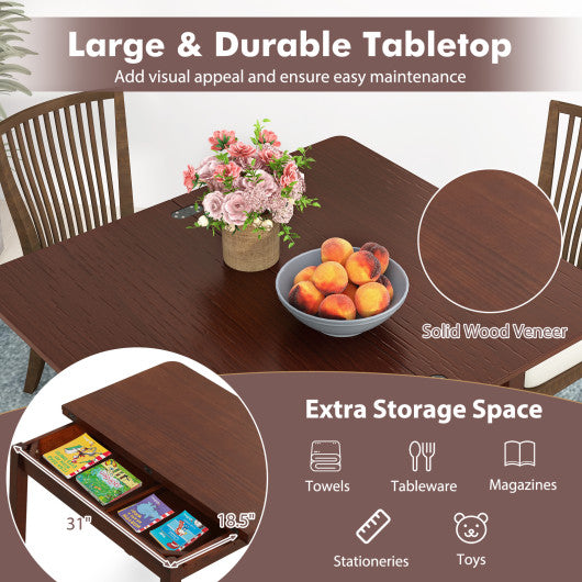 Mid Century Folding Dining Table for 4 People Extendable Kitchen Table with Hidden Storage-Brown