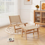 Mid Century Modern Accent Chair Farmhouse Braided Rope Chair with Ottoman