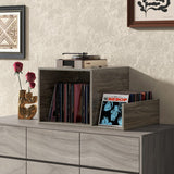 Mid-century Record Player Stand with Power Outlet and Vinyl Divider-Gray