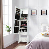 Freestanding Full Length LED Mirrored Jewelry Armoire with 6 Drawers-White