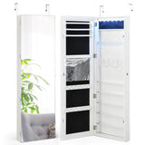 Wall Door Mounted Jewelry Armoire with Frameless LED Mirror-White