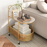 2-Tier Mobile Glass Coffee Table with Bear Pattern-Golden