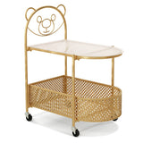 2-Tier Mobile Glass Coffee Table with Bear Pattern-Golden