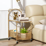 2-Tier Mobile Glass Coffee Table with Bear Pattern-Golden