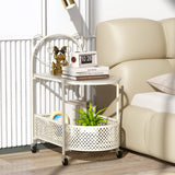 2-Tier Mobile Glass Coffee Table with Bear Pattern-White