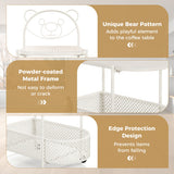2-Tier Mobile Glass Coffee Table with Bear Pattern-White