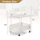 2-Tier Mobile Glass Coffee Table with Bear Pattern-White