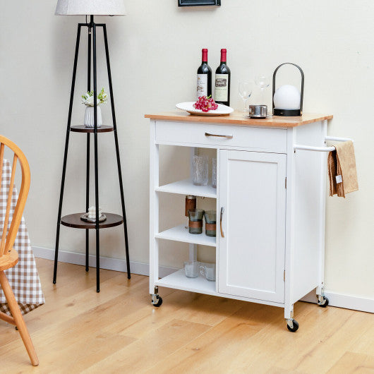Mobile Kitchen Island Cart with Rubber Wood Top-White