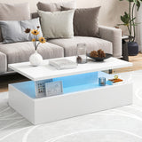 Modern 2-tier High Glossy Table with Adjustable Light Colors for Living Room-White