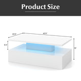 Modern 2-tier High Glossy Table with Adjustable Light Colors for Living Room-White