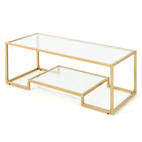 Modern 2-Tier Rectangular Coffee Table with Glass Table Top-Golden