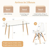 5 Pieces Rectangle Dining Table Set with 51 Inch Glass Tabletop-Transparent