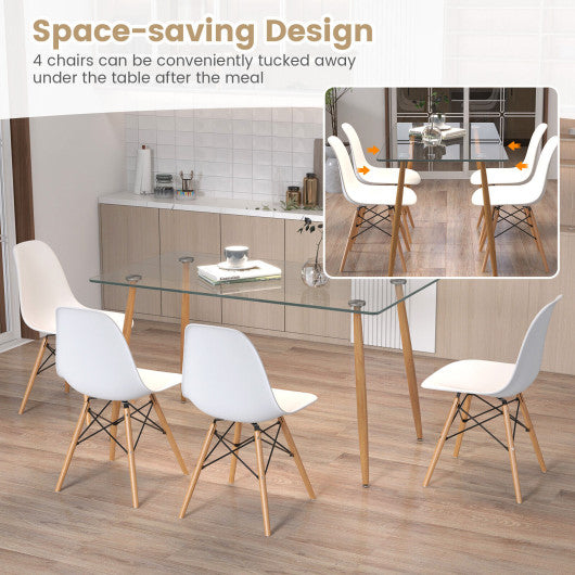 5 Pieces Rectangle Dining Table Set with 51 Inch Glass Tabletop-White
