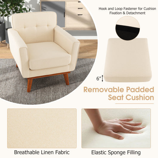 Modern Accent Chair Upholstered Linen Fabric Armchair with Removable Padded Seat Cushion-Beige