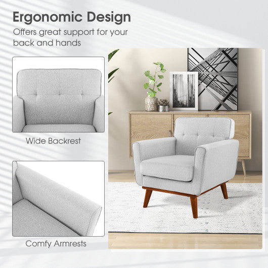 Modern Accent Chair Upholstered Linen Fabric Armchair with Removable Padded Seat Cushion-Gray