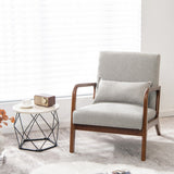 Modern Accent Chair with Rubber Wood Frame and Lumbar Pillow-Gray