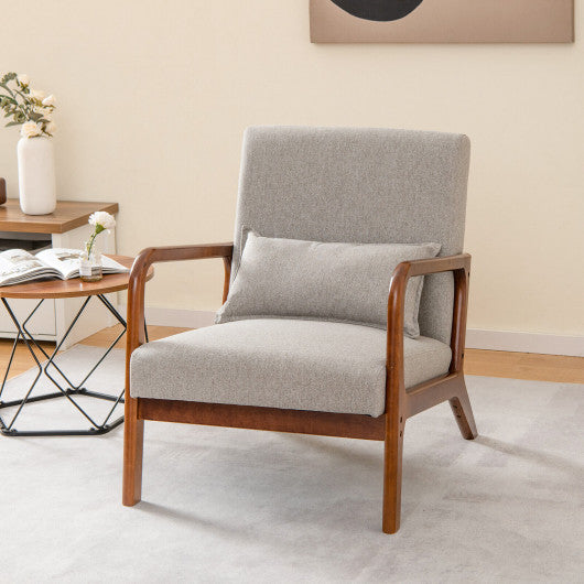 Modern Accent Chair with Rubber Wood Frame and Lumbar Pillow-Gray