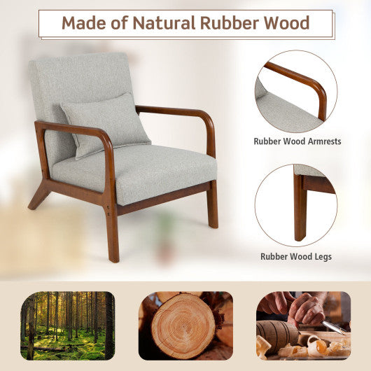 Modern Accent Chair with Rubber Wood Frame and Lumbar Pillow-Gray