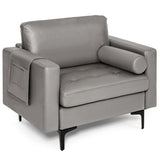 Modern Single Sofa with Cushion Bolster and Side Storage Pocket
