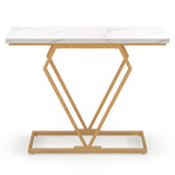 Gold Console Table with Diamond Shape Geometric Frame-White