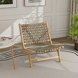 Modern Armless Teak Wood Lounge Chair with Nylon Woven Backrest and Seat-Brown