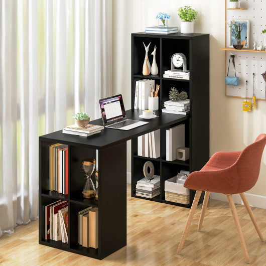 Modern Computer Desk with 12 Cubes Bookshelf-Black