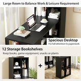 Modern Computer Desk with 12 Cubes Bookshelf-Black