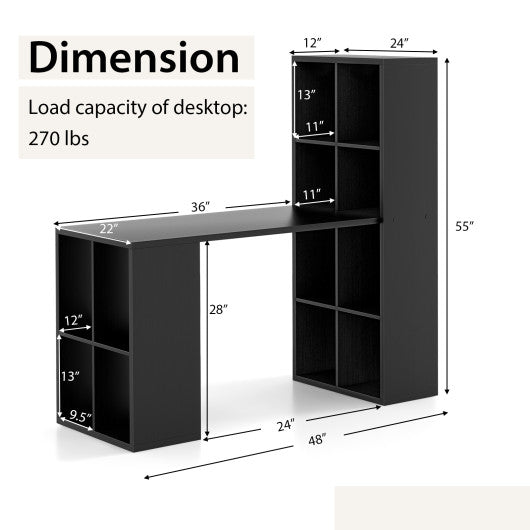 Modern Computer Desk with 12 Cubes Bookshelf-Black