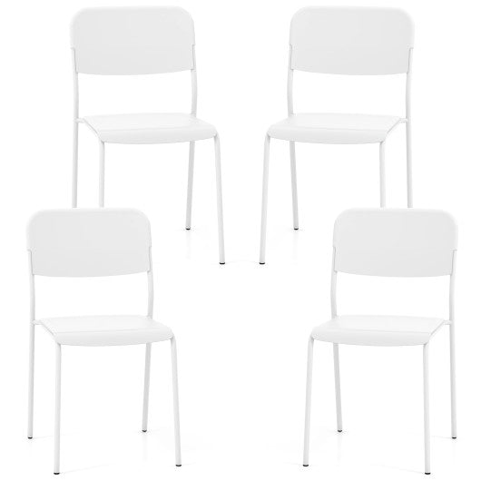 Modern Dining Chairs Set of 4 with Tilted Backrest and Sturdy Metal Legs-White