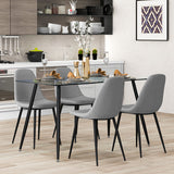 Modern Glass Rectangular Dining Table with Metal Legs-Black