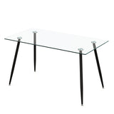 Modern Glass Rectangular Dining Table with Metal Legs-Black