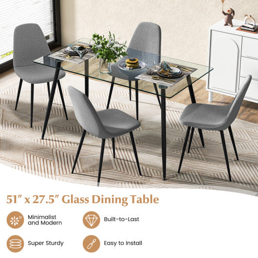 Modern Glass Rectangular Dining Table with Metal Legs-Black